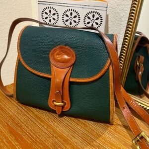 Vintage Dooney & Bourke Essex Green Pebbled Leather Equestrian Crossbody Bag